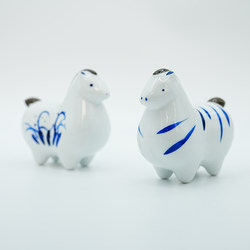 Jingdezhen Blue and White Hand-Painted Cartoon Animals Tang Horse Desk Small Ornaments Desktop Chinese Home Ceramic Decorations