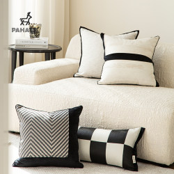 Pahana【Black and White Interwoven】Nordic Minimalist Light Luxury Style Ribbed Pillow High-End Sofa Lumbar Cushion Back Pillow Cover
