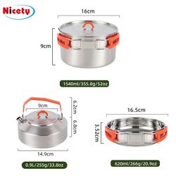Outdoor 304 stainless steel cookware p camping set pot kettle portable folding tableware set camping frying pan soup pot