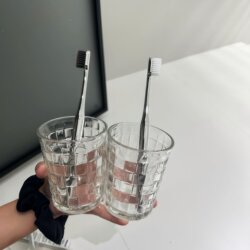 ins Fengya Cup Mouthwash Cup Wash Cup Rattan Woven Glass Cup Toothbrush Holder Bathroom Transparent Embossed