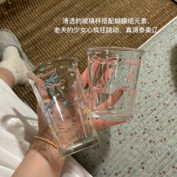 ins Windy Toothbrush Cup Mouthwash Cup Wash Cup Glass Cup Toothbrush Holder Bathroom Flip-Top Transparent Polka Dot Bowknot Mildew-Proof