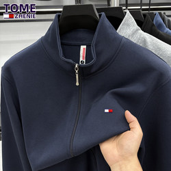 Big Brand Genuine Tommy New Men's Sweatshirt Spring and Autumn Thin Zip-Up Jacket Loose Casual Sports Stand Collar Cardigan