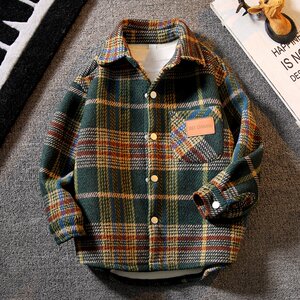 
Boys winter jacket 2023 new big children autumn and winter wool plaid coat children boy plus velvet top