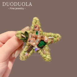 2025 New Dopamine Hairpin Five-Pointed Star Rhinestone Yarn Hair Clip Cute Starfish Side Bangs Clip High-End Feel