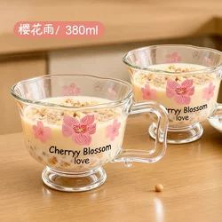 [Pack of Two] Creative Internet-Famous Cup with Handle, Breakfast Milk Cup, Printed Water Cup, Heat-Resistant Glass Cup