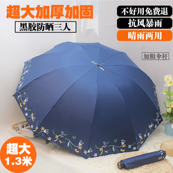 Umbrella with Enlarged Canopy, Thickened and Reinforced, Women's Black Coating for Sun Protection, Ultraviolet Protection, Foldable, Manual, Extra Large, Dual-Use for Sun and Rain, Wind-Resistant