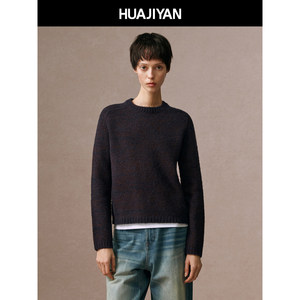 
Hua Jiyan [Star Map] Wool blended two-color circle yarn matte texture round neck pullover sweater for women in winter