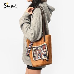 Shijia Bucket Bag Crossbody Bag for Women, High-End Large-Capacity Canvas Bag, Tote for Commuting, Casual, Versatile, Single-Shoulder, Fashionable