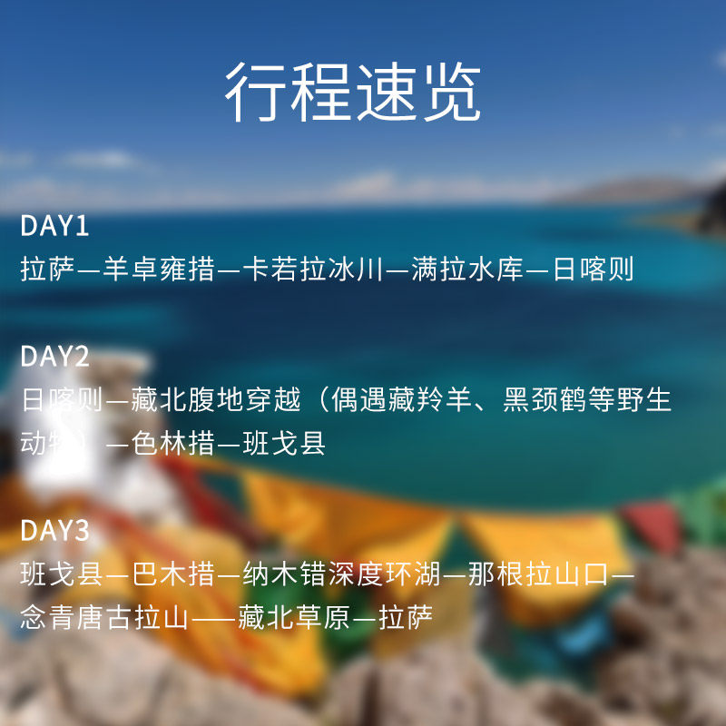 4人小团西藏旅游拉萨羊湖羌塘无人区纳木措3天2晚拼车包车跟团游