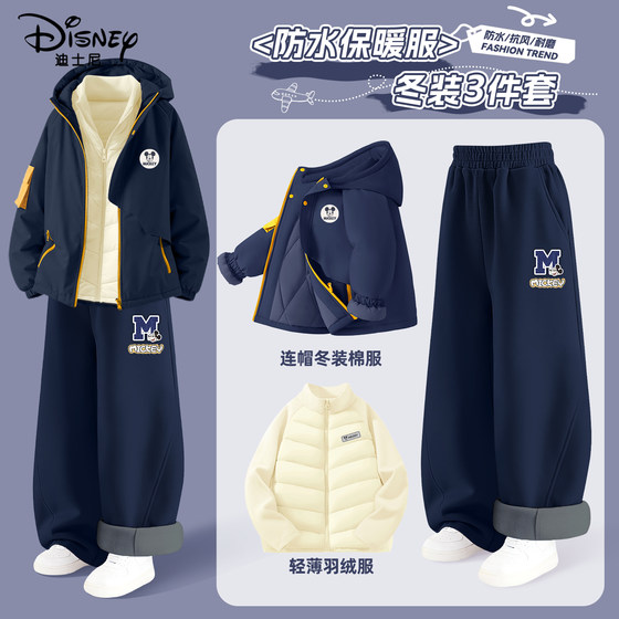 
Disney Boys Winter Suit 2026 New Medium and Large Children's Cotton Jacket Down Liner Children's Plush Pants