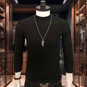 
New autumn and winter men's velvet base shirt T high elastic slim half high collar top T-shirt solid color versatile fashion