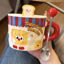 Jingdezhen Mug Cup Ceramic Cup with Lid Water Cup Coffee Cup Household Cute Birthday Gift for Girls to Give Back to School