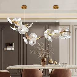 Light luxury all-copper chandelier restaurant lamp creative lotus art bar table lamp study island table lamp branch long chandelier