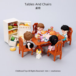 Miniature Kitchen Table and Chairs, Furniture, Small Refrigerator, Simulated Food, Pretend Play Toys, Food Play Ornaments, Dollhouse