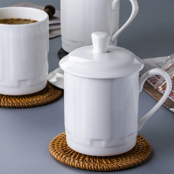 Jingdezhen Official Genuine Jingdezhen Bone China Simple Ceramic Cup Water Cup Tea Cup Pure White Mug with Lid