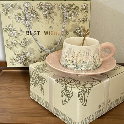 Jingdezhen Lily of the Valley Mug Coffee Cup and Saucer Set Gift Box Ceramic Cup for Women Holiday Gift