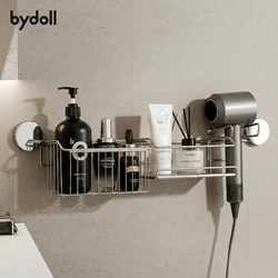 Bathroom Stainless Steel Shelf, No-Drill Installation, Wall-Mounted Hair Dryer Holder for Washbasin, Quick-Release Storage Basket