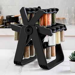 New direct selling creative rotatable storage rack for kitchen special glass condiment bottle rack set seasoning classification storage