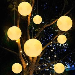 Outdoor Waterproof Moon Pendant Light, Solar-Powered Garden Tree Hanging Atmosphere Round Light, Outdoor Decorative Trendy Moon Lamp