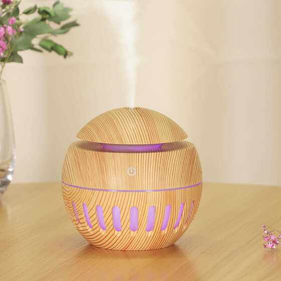 
Direct sales new creative new humidifier usb home bedroom wood grain hollow moisturizing colorful night light plus