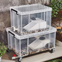 Turtle Breeding Tank, Large Turtle Tank for Home Use, Special Tank with Filtration, Landscaping, Ecological Box, Plastic with Lid and Drainage, Aquarium