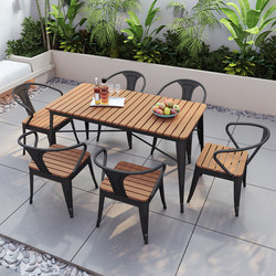 Outdoor Patio Table and Chair Set, Outdoor Open-Air Barbecue Restaurant Table and Chairs, Leisure Plastic Wood Balcony Table, Commercial Dining Table and Chairs