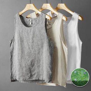 
Retro Chinese style cotton and linen vest men summer loose casual cotton and linen vest men thin breathable sleeveless T-shirt sweat shirt