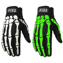 Fisd Death Ghost Luminous Breathable Cycling Cool Skeleton Hand Bone Touchscreen Long Finger Gloves for Motorcycle