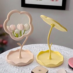 Ins Flower Makeup Mirror Girly Desktop Vanity Mirror Female Dressing Table Student Dormitory Portable Makeup Mirror