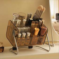 Vintage-Style Rotating Cosmetics Storage Box Desktop Vanity Lipstick Eyeshadow Brush Makeup Brush Holder Organizer