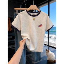 2026 Spring/Summer Trendy Color-Block Regular Shoulder Pure Cotton Short-Sleeve T-Shirt for Women, Fashionable, Versatile, Age-Reducing, Slimming Top