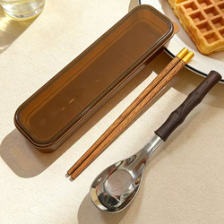 Chopsticks and Spoon Set for Students and Office Workers, Portable Retro High-End Wooden Chopsticks and Spoon Set with Storage Box