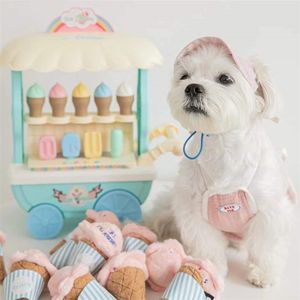 
Pet dogs and cats sniffing food and making sounds hide food ice cream toys looking for food toys and sound paper interactively to relieve boredom plush teddy dog