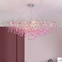 Light luxury living room chandeliers creative girl pink chandeliers hall main light personalized branch water drop restaurant light