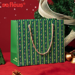 Sofleus Green Striped Gift Bag Tote Bag Christmas Gift Bag Paper Bag Handle Shopping Bag