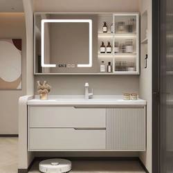 Cream-Style Bathroom Cabinet Combination with Integrated Ceramic and Solid Wood, Modern Minimalist Bathroom Vanity with Sink and Washbasin