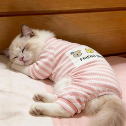 Cat Pajamas Spring and Autumn Striped Home Wear Four-Legged Thin Anti-Shedding British Shorthair Ragdoll Pet Dog Jumpsuit