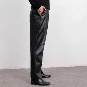 
Men's leather pants for middle-aged and elderly people loose q wind warmth plus velvet thickened waterproof motorcycle riding wear-resistant labor protection work