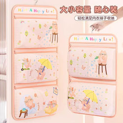 Pink Cat-Themed Underwear Storage Bag, Multi-Layer Hanging Bag for Dormitory Wardrobe, Visual Partition Hook Storage Bag