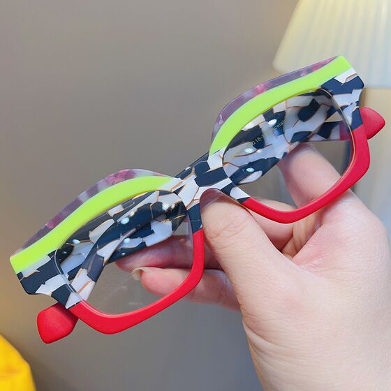 
Jiandan fashionable color-blocked plate glasses frame with personality v, trendy and cool, large frame with thick edges for men and women, anti-blue valley light and myopia matching