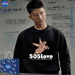 Nasa Huang Jingyu Same Style Sweatshirt Men's Round Neck Autumn and Winter Loose Fit Youth Casual Clothing Fleece Jacket