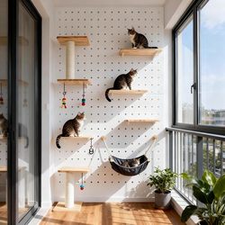 Solid Wood Perforated Board Cat Climbing Frame, Wall-Mounted Cat Jumping Platform, Cat Play Area for Small Apartments, Space Capsule Cat Bed That Doesn'T Take up Much Space