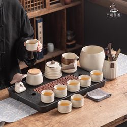Ruyao Kung Fu Tea Set for Home Use, Living Room Ceramic Teapot, Gaiwan, Teacups, Complete Set, High-End Tea Brewing Set for Office
