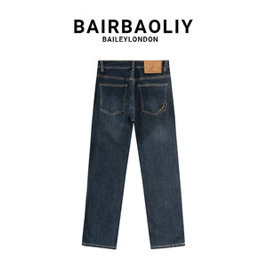 
BAIRBAOLIY thick autumn and winter trousers men's straight fleece versatile men's new light luxury fashion jeans