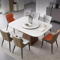 Retractable rock slab folding dining table chair combination modern simple thickened solid wood square dining table with turntable