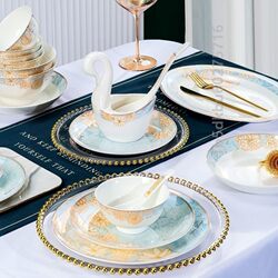 Jingdezhen Bone China Tableware Bowl and Plate Set Housewarming Gift Light Luxury Style Ceramic Bowl Underglaze Color Tableware Set