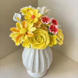 Gold and Jade Abound—Original Jingdezhen Handmade Ceramic Flowers · Housewarming, Birthday, Wedding, Holiday Gifts