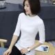 Black 7-quarter sleeve top T-shirt mid-collar half-v turtleneck base shirt fashionable large size slim mid-sleeved pure cotton T-shirt for women
