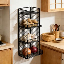 Kitchen Onion, Ginger, and Garlic Storage Box, Multi-Layer Household Wall-Mounted, No-Drill Ginger and Garlic Storage Basket, Vegetable Storage Rack