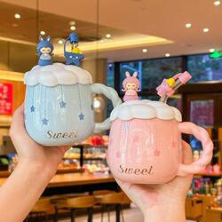 Jingdezhen Ceramic High-Value Aesthetic Mug for Female Friends, Ceramic Cup with Straw, Water Cup, Birthday Gift for Girls